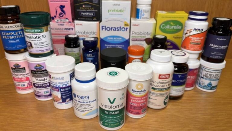 Multiple dog probiotic supplement bottles compared side by side